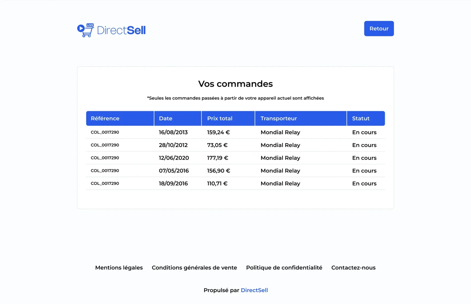 DirectSell, écran 5