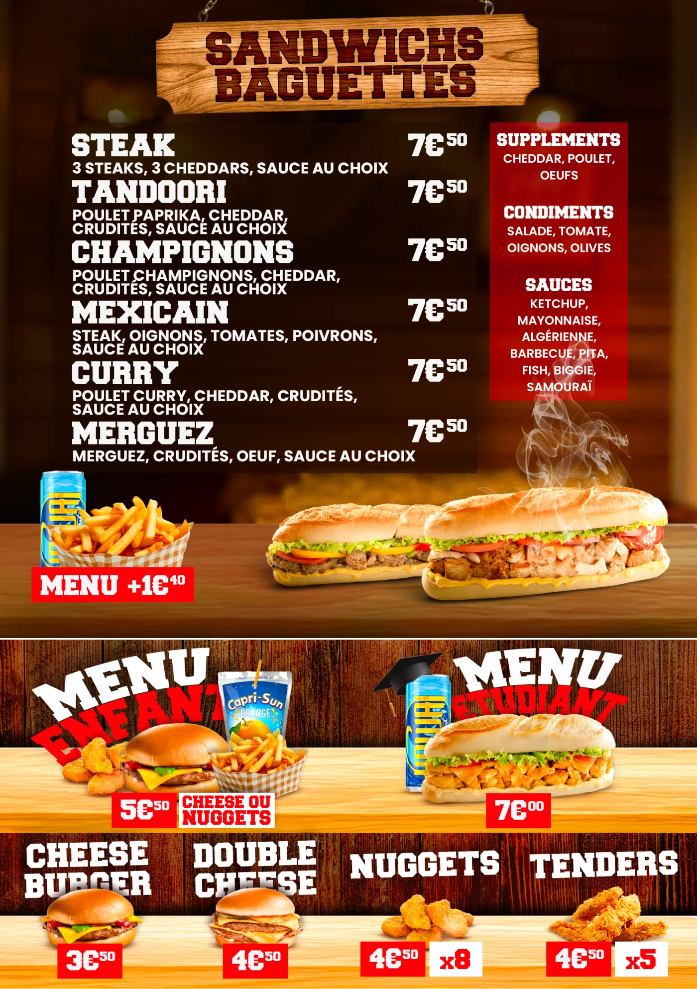 Flyer menu Sultan Boulangerie, verso
