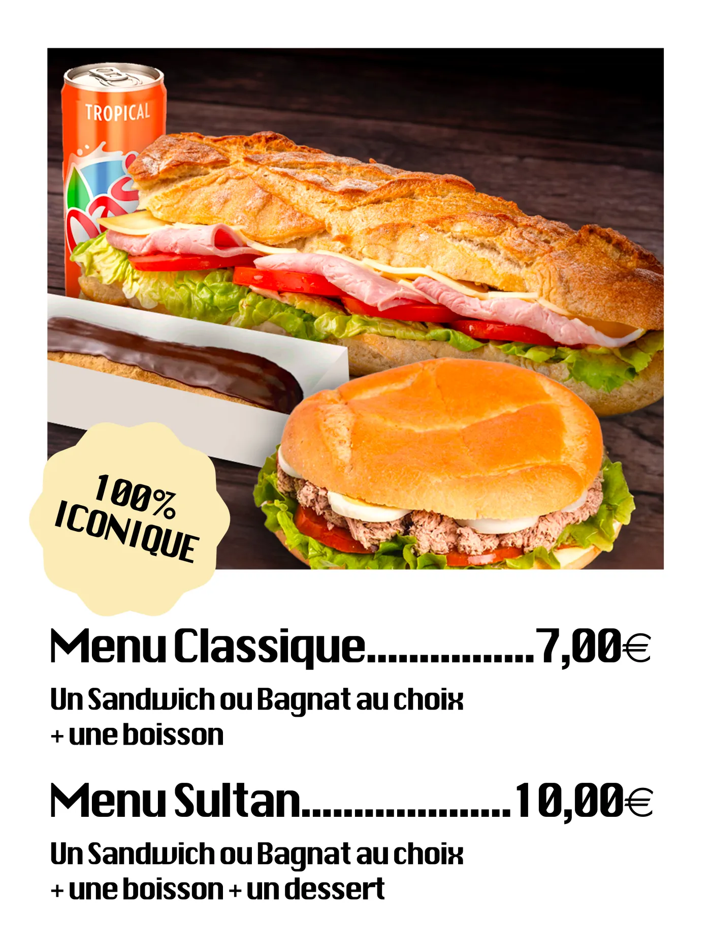 Affiche des menus sandwich ou bagnat