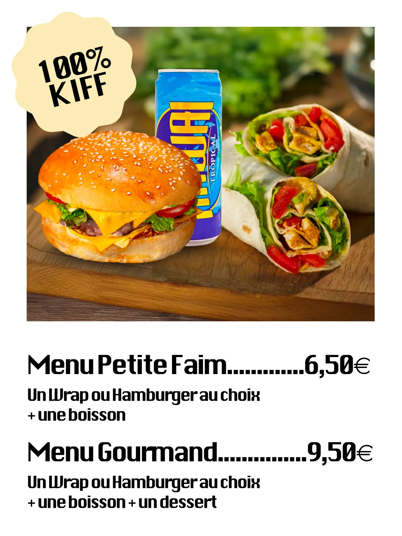 Affiche des menus wrap ou hamburger